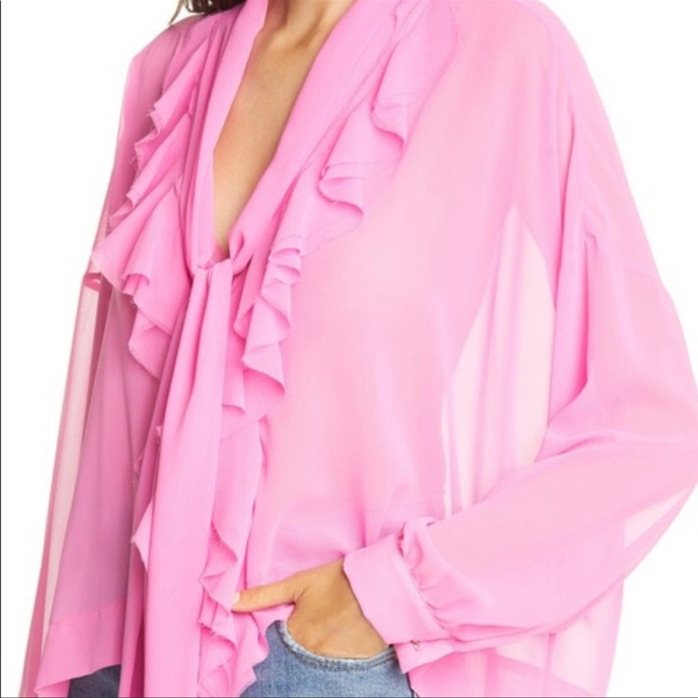 Le Superbe Hendrix Tie Neck Chiffon Top in Electric Rose